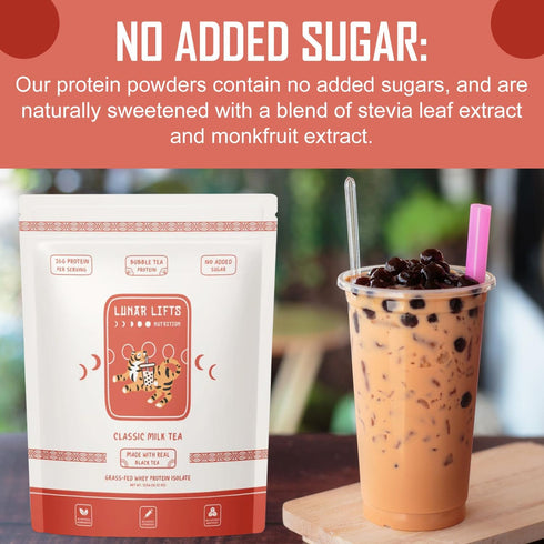 Classic Milk Tea Boba Protein Powder - Whey Protein Isolate - 26g Grass Fed Protein - No Added Sugar