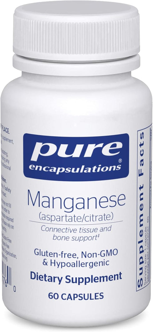 Pure Encapsulations Manganese (Aspartate/Citrate), 60 Capsules, Hypoallergenic Trace Mineral Supplement