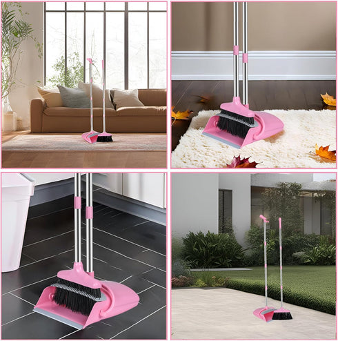 Pink Broom and Dustpan Set Combo for Home Office Kitchen, Broom with Dustpan (Pink)