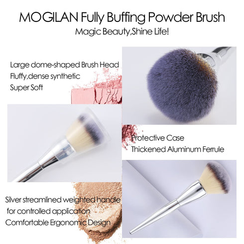 Powder Brush MOGILAN, Large Powder Foundation Brush for Pressed Powder, Premium Fluffy Synthetic Kabuki Makeup Brush