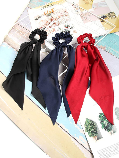 SUSULU Hair Scarf Scrunchies for Women, Solid Color Fabric Hair Ties with Bow, Pack of 8pcs