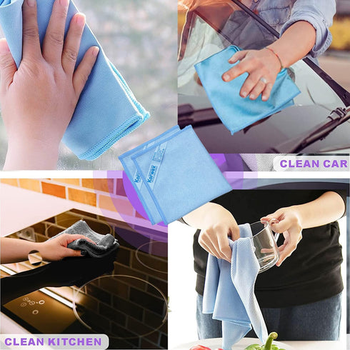 Window Cleaning Cloth - Glass Cleaning Cloth, Streaks and Scratches Free (Blue, 4 Pack)