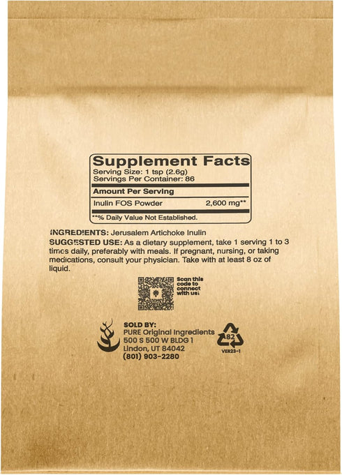 Pure Original Ingredients Inulin FOS Powder (8 oz) Always Pure, No Fillers Or Additives, Lab Verified