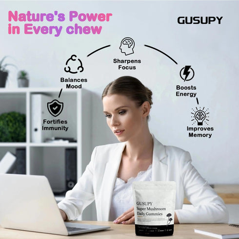 GUSUPY Gummies 12 60 Gummies Lions Mane Mushroom Supplement - Organic Mushroom Blend with Cordyceps, Reishi, Chaga