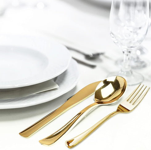 100 Pieces Gold Plastic Disposable Forks, Heavy-Duty Silverware for Party, Wedding, Occasion, 6.9 Inch Soup Forks