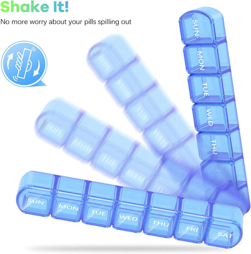 Extra Large Pill Organizer 2 Pack, XL Pill Box 7 Day Weekly Pill Case with Large Capacity, BPA Free (Blue+Green)
