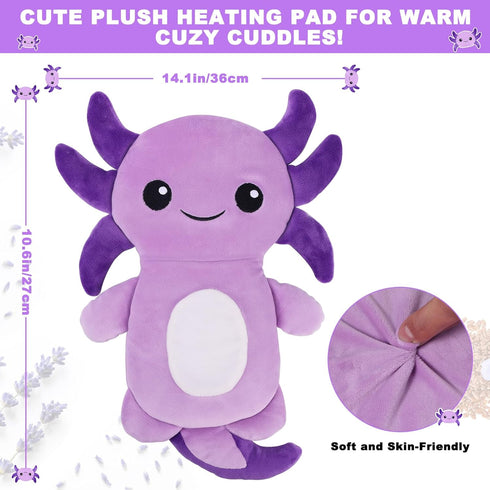 Microwavable Heating Pads for Cramps, Cute Stuffed Animals Moist Heat Pad for Menstrual Relief (Purple Axolotl)