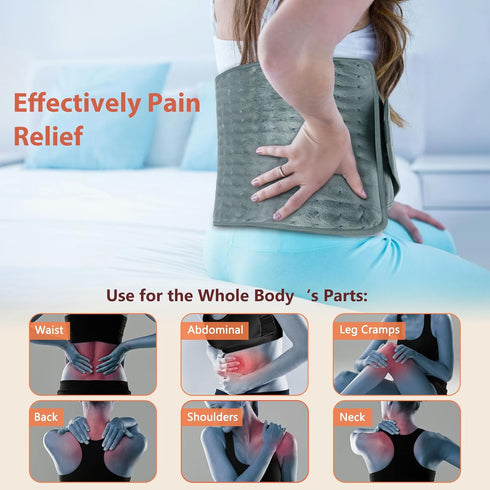 Upgraded Heating Pad for Back Pain Relief, Electric Large Heating Pads with Belt, 6 Heat Levels, 4 Timer Auto Off