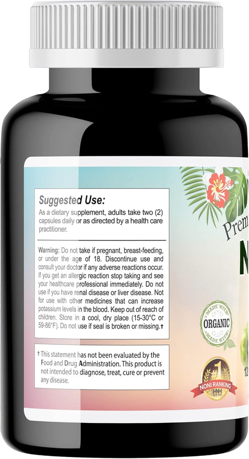 Dr.K&C HNHusa Premium Organic Noni 1000 mg, 120 Veggie Capsules for Antioxidants and Immune System Support, Vegan