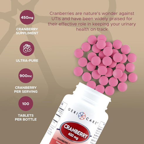 GeriCare Cranberry Supplement, 100 Tablets, 450 mg