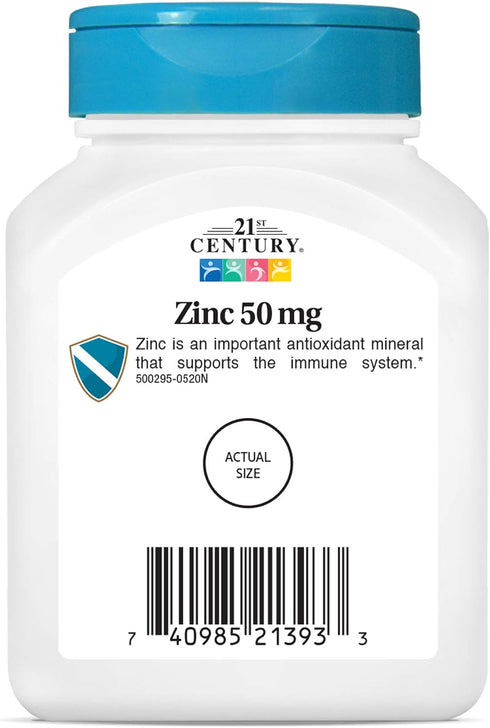 21st Century Zinc 50 Mg (Chelated) Tablets - 110 Count for Daily Nutritional Support.