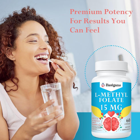 15mg L Methylfolate (5-MTHF) - Active Folic Acid with Vitamins B6 and B12 - 60 Vegetarian Capsules - Non-GMO