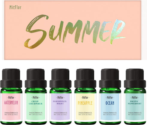 MitFlor Summer Essential Oils Set - 6x10ml for Diffusers, Soap & Candle Making, Aromatherapy Gift Set