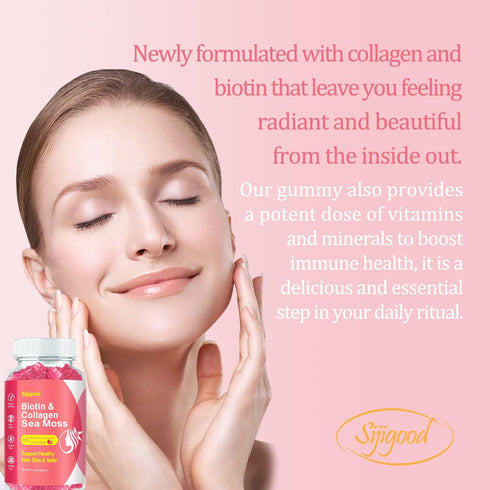 Vegan Collagen Gummies with Biotin, Sea Moss, Keratin, for Skin, Hair, Nails & Joints, 60 Gummies