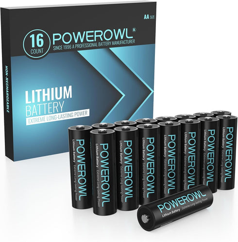 POWEROWL Lithium Batteries AA 16 Pack, High Capacity 1.5V Double A Battery Long