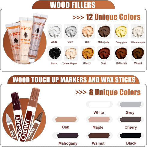 Wood Furniture Repair Kit, Set of 41, Laminate Vinyl Floor Repair Kit, Touch Up Markers for Hardwood Scratches