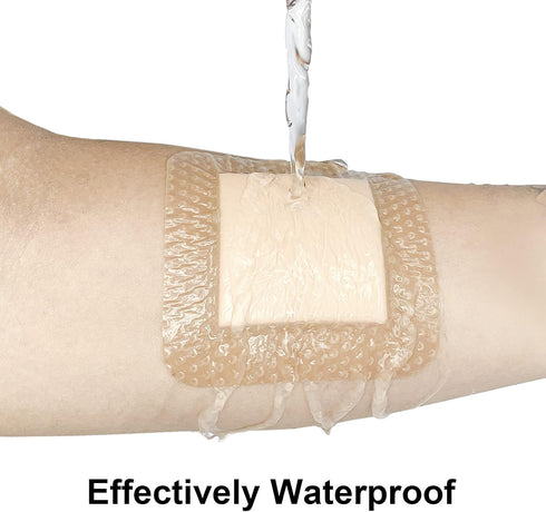 Carbou Silicone Foam Dressing with Gentle Border, 4"x4" Adhesive Waterproof Bandage for Pressure Sore, 10 Pack