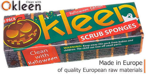 Black & Orange Multi Use Scrub Sponges | 9 Pack | Heavy Duty Non Scratch Fiber, Made in Europe