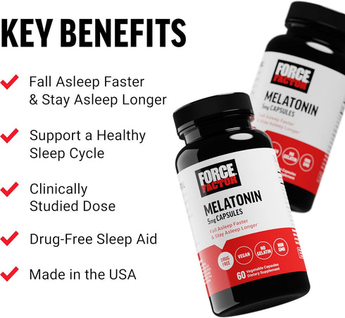 FORCE FACTOR Melatonin 5mg, Drug-Free Supplement, Vegan, Non-GMO, 60 Vegetable Capsules