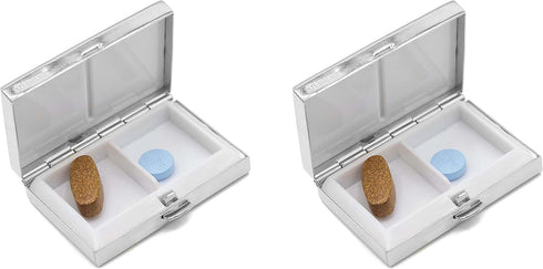 Set 2 Stephanie Imports of Rectangular-Shaped Pocket Purse Pill Box & Organizer With Dual Compartments (Silver Waves)