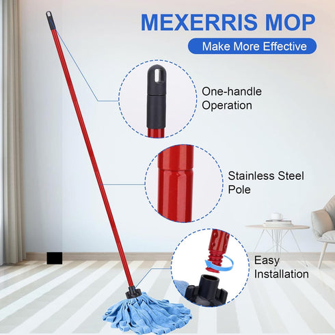 Microfiber Mop Cloth Heads Replacements: One Mop Handle with Two Blue Microfiber Cloth Heads Compatible with All