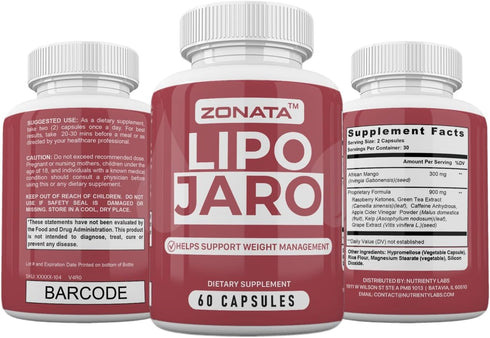 Zonata (60 Count) Lipojaro Capsules with Apple Cider Vinegar & Raspberry, Lipojaro Supplement