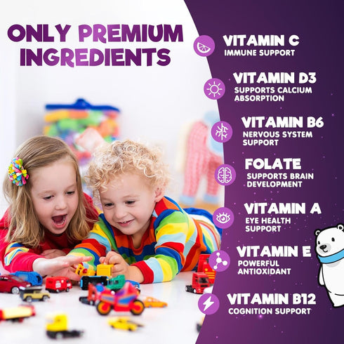 Vitamins for Kids Multivitamin Gummy - 120 Gummies - Strawberry Flavor with Vitamins C, D3 & Zinc for Immune Support