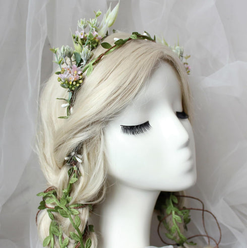 Trepveter Flower Vine Crown, Bridal Floral Headband Hair Wreath for Cosplay and Wedding Photo Props