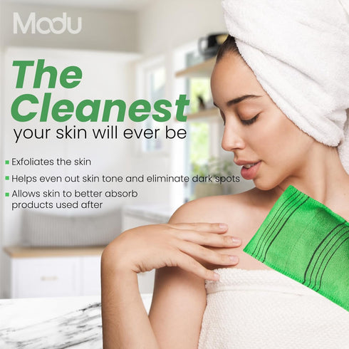 Modu 5 Pcs Korean Exfoliating Mitt Bath Washcloth, 9.1 X 6 in, Large 5 Pcs, Green