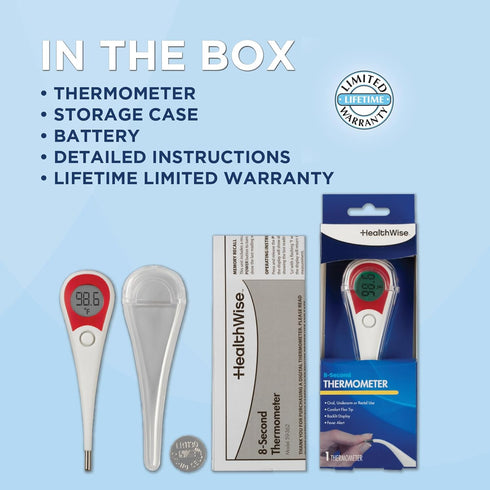 Healthwise Digital Thermometer, 8-Second Readout, Jumbo Backlit Display, Flexible Tip