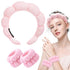 Spa Headband for Washing Face, Wristband Sponge Makeup Skincare Headband, Non-Slip Thick Hair Accessory (Pink)