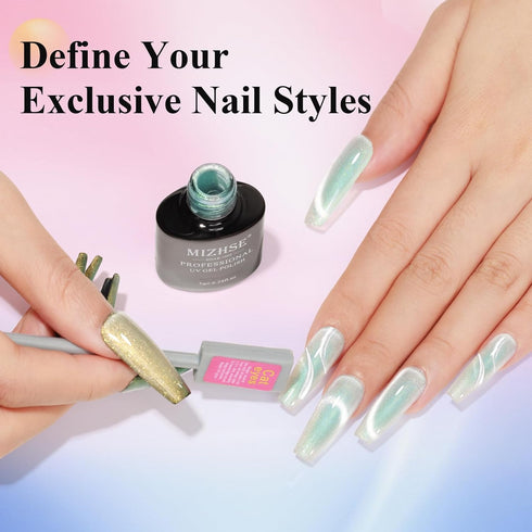 MIZHSE Cat Eye Gel Nail Polish Set - 8 Colors with Magnet Stick, Shiny Glitter Soak Off Gift