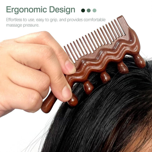 Jaasuee Wooden Massage Comb - Scalp, Neck, and Leg Acupressure Tool - Manual Head Massager for Men and Women