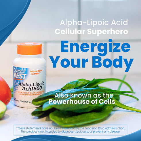 Doctor's Best Alpha-Lipoic Acid 600, Supports Glucose Metabolism, 60 Veggie Caps, Non-GMO, Vegan
