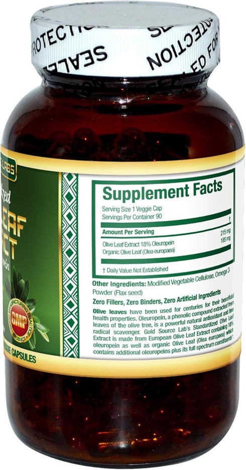 Organic Olive Leaf Extract Capsules - Pure Organic Olive Leaf, 90 Vegetarian Caps, 400 mg for Immune Health