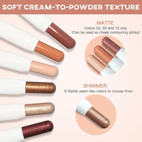 Cream Eye-Shadow Stick, Waterproof Cream Eyeshadow Pen, Rotatable Creamy Eye Shadow Pencil Crayon, Matte and Shimmer