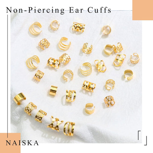 NAISKA Gold Metal Hair Jewelry for Braids, Dreadlocks, Beards - 30PCS Non-Piercing Ear Clips, Cuffs, Locs Decoration