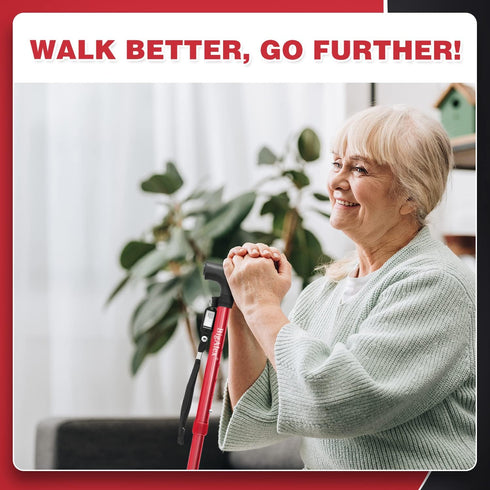 BigAlex Folding Walking Cane with LED Light, Adjustable Walking Stick with Carrying Bag, Pivoting Quad Base for