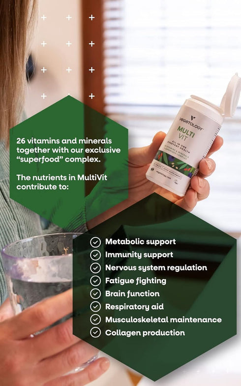 MultiVit Vegan Multivitamins - 26 Vitamin & Mineral Supplements for Metabolic & Immune Support (3 Pack)