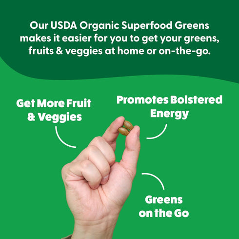 Feel Great Vitamins Super Greens Tablets, Organic Supplement with Kale, 60 Tablets