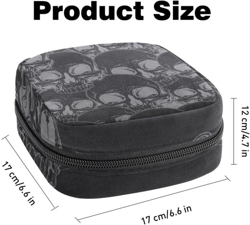 MUOOUM Sanitary Napkin Storage Bag, Cool Skull Pattern Menstrual Cup Pouch, Portable Sanitary Napkin Pads Storage Bags