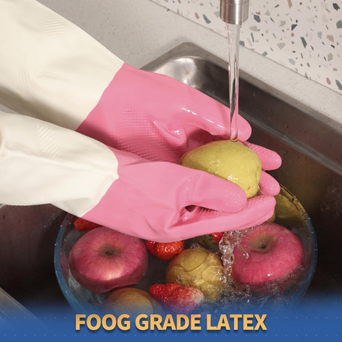 BOOMJOY 2 Pairs Heavy Duty Latex Cleaning Gloves, Reusable Medium Gloves for Kitchen, Bathroom, Gardening, Green & Pink
