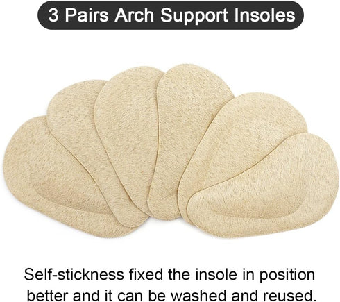 Dr. Foot's Arch Support Shoe Insoles - Gel Inserts for Flat Feet, 3 Pairs, Beige
