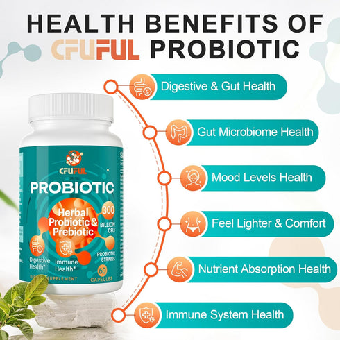 Probiotics for Women & Men - 300 Billion CFU & 24 Strains with 15 Organic Herbs for Digestive Health - 2 Month Supply