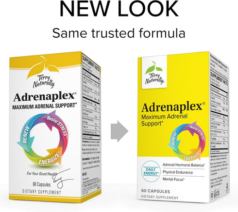 Terry Naturally Adrenaplex, 60 Capsules, Pack of 2, Maximum Adrenal Support Supplement, Non-GMO, Gluten Free