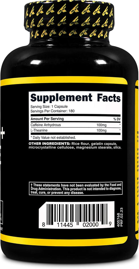 PrimaForce Caffeine with L-Theanine, 100mg Each, 180 Capsules, Non-GMO, Soy Free, Gluten Free