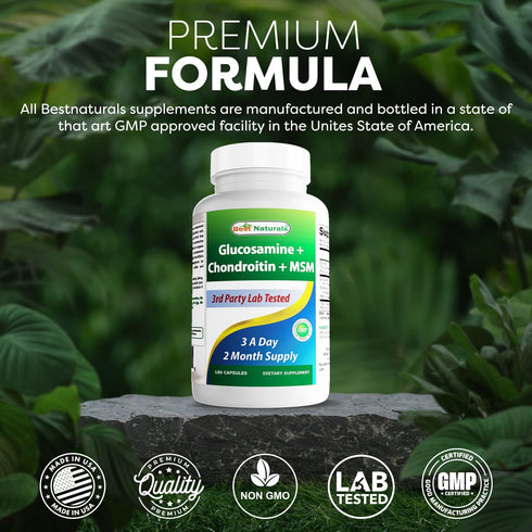 Best Naturals Glucosamine Chondroitin and MSM Joint Supplements, 2600 mg per serving, 180 Count (Pack of 2)