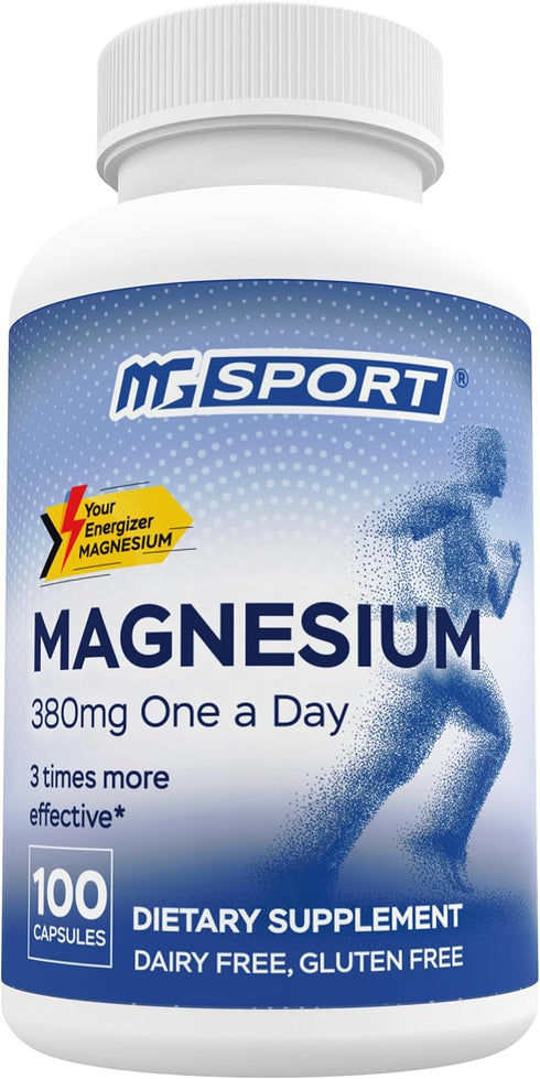 MGSPORT Magnesium Supplement - High Absorption with Vitamins B6, D, E - Relieves Leg Cramps & Muscle Support - 100