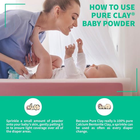 Bentonite Clay Baby Powder, Pure Calcium Food Grade for Sensitive Skin, Travel Size