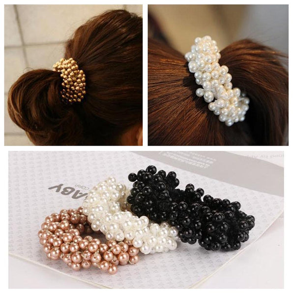 Ruihfas 3Pcs Fashion Korean Hair Scrunchies Accessories Beaded Elastic Hair Ties for Women Girls